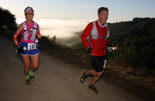 My secret is to sleep-run the part of a race (evidenced by closed eyes). With Sanborn Hodgkins jut above the morning fog.