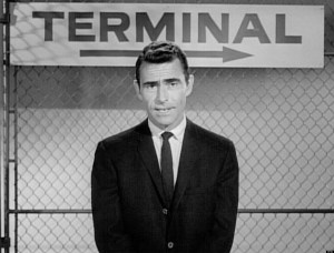 LOS ANGELES - OCTOBER 11: Rod Serling, host and narrator of The Twilight Zone. 'Nightmare At 20,000 Feet,' episode of The Twilight Zone. Initial television broadcast on October 11, 1963. Image is a frame grab. (Photo by CBS via Getty Images)